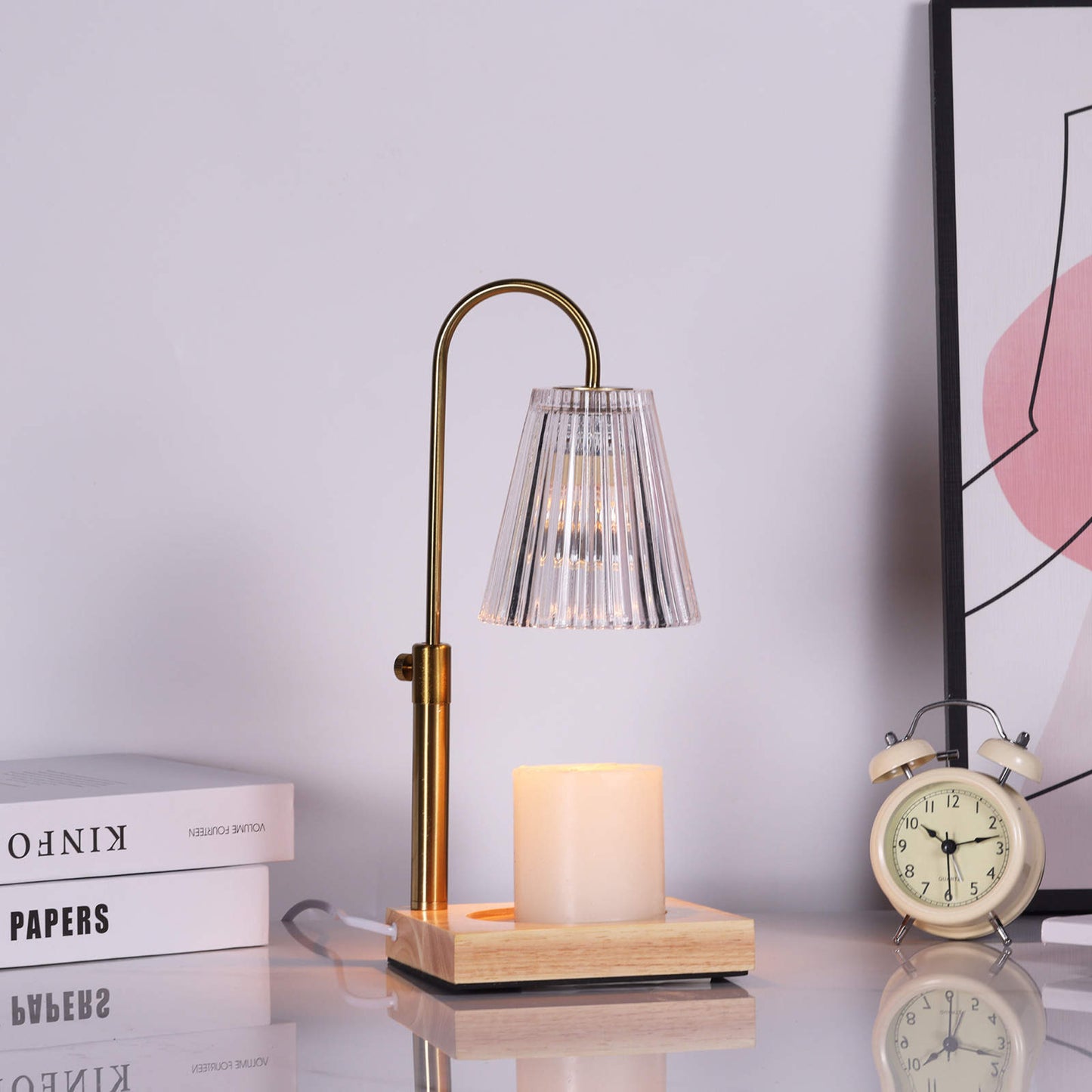 Side view of the Candle Warmer Lamp, highlighting its elegant and cozy aesthetic.