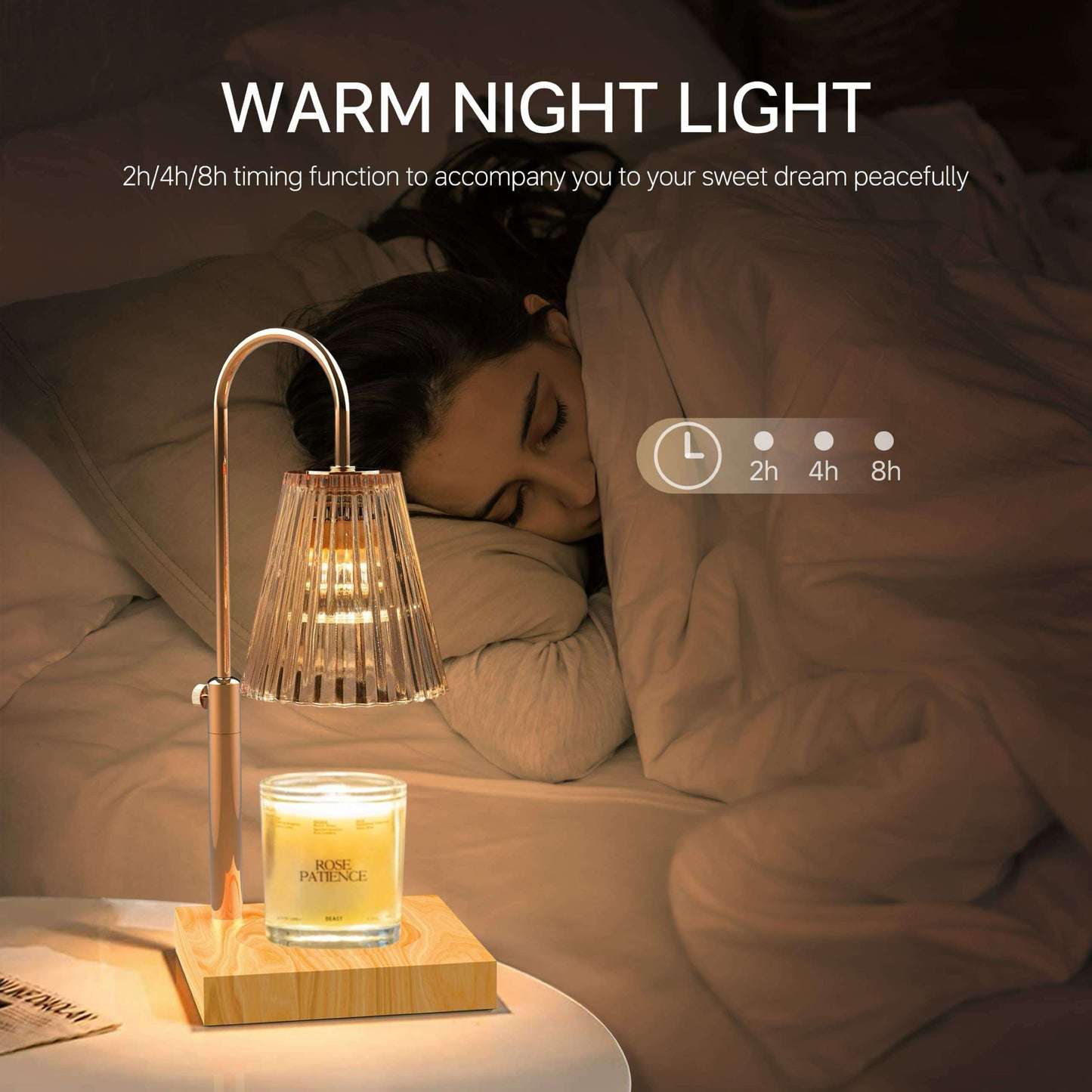 Candle Warmer Lamp with timer settings (2H, 4H, 8H) for enhanced safety and convenience.
