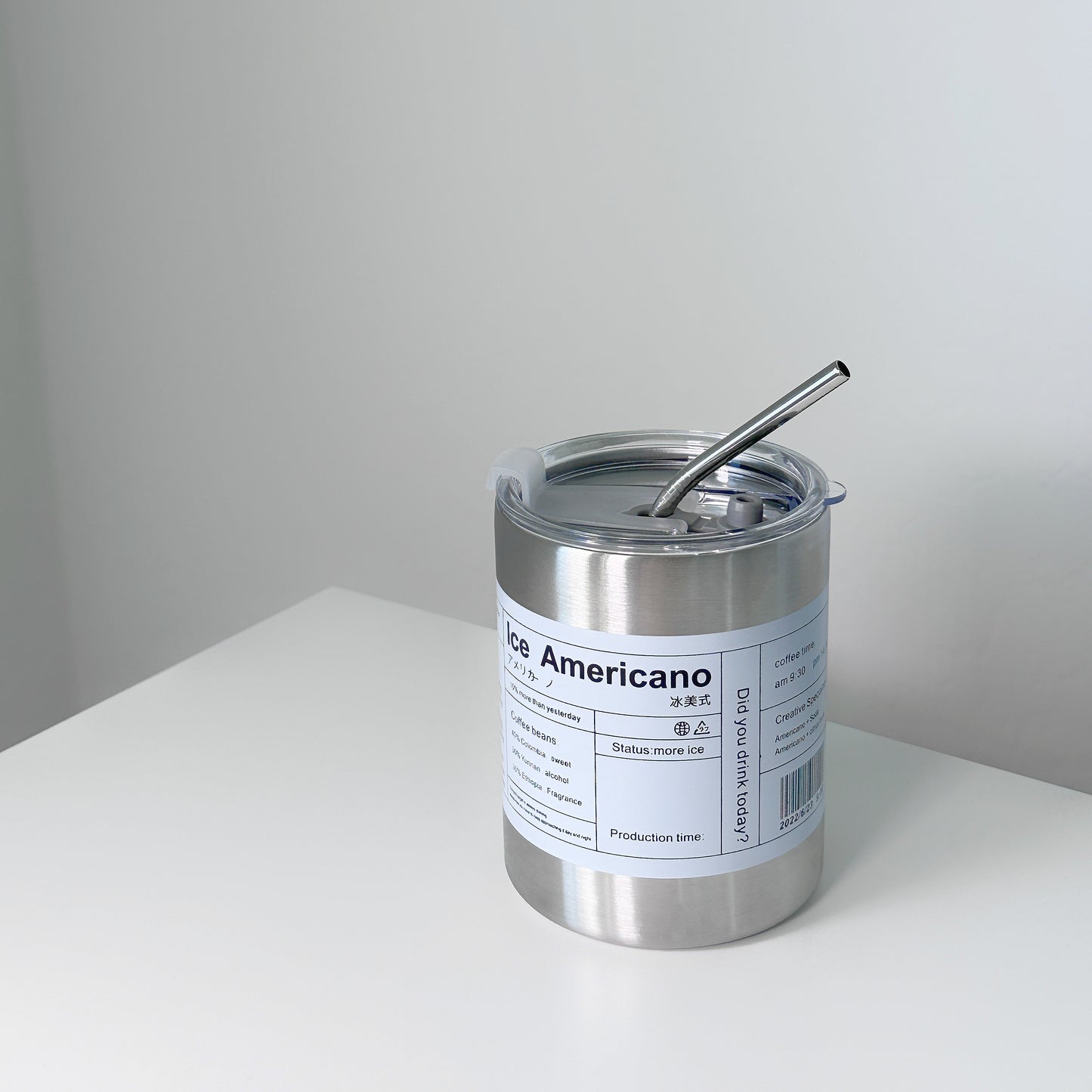 Side view of the insulated coffee cup, highlighting its triple-layer construction for temperature retention.