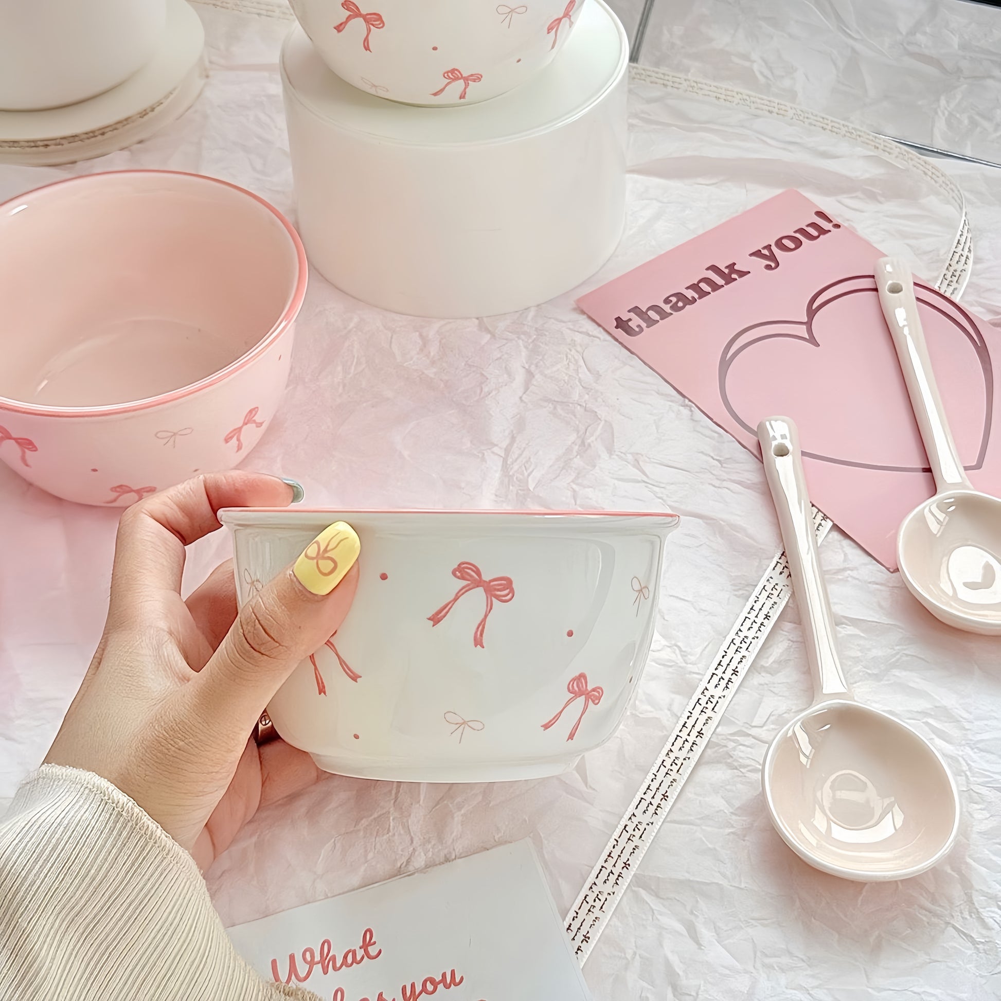 Ceramic bowl and spoon set holding warm soup - stylish kitchenware for meals