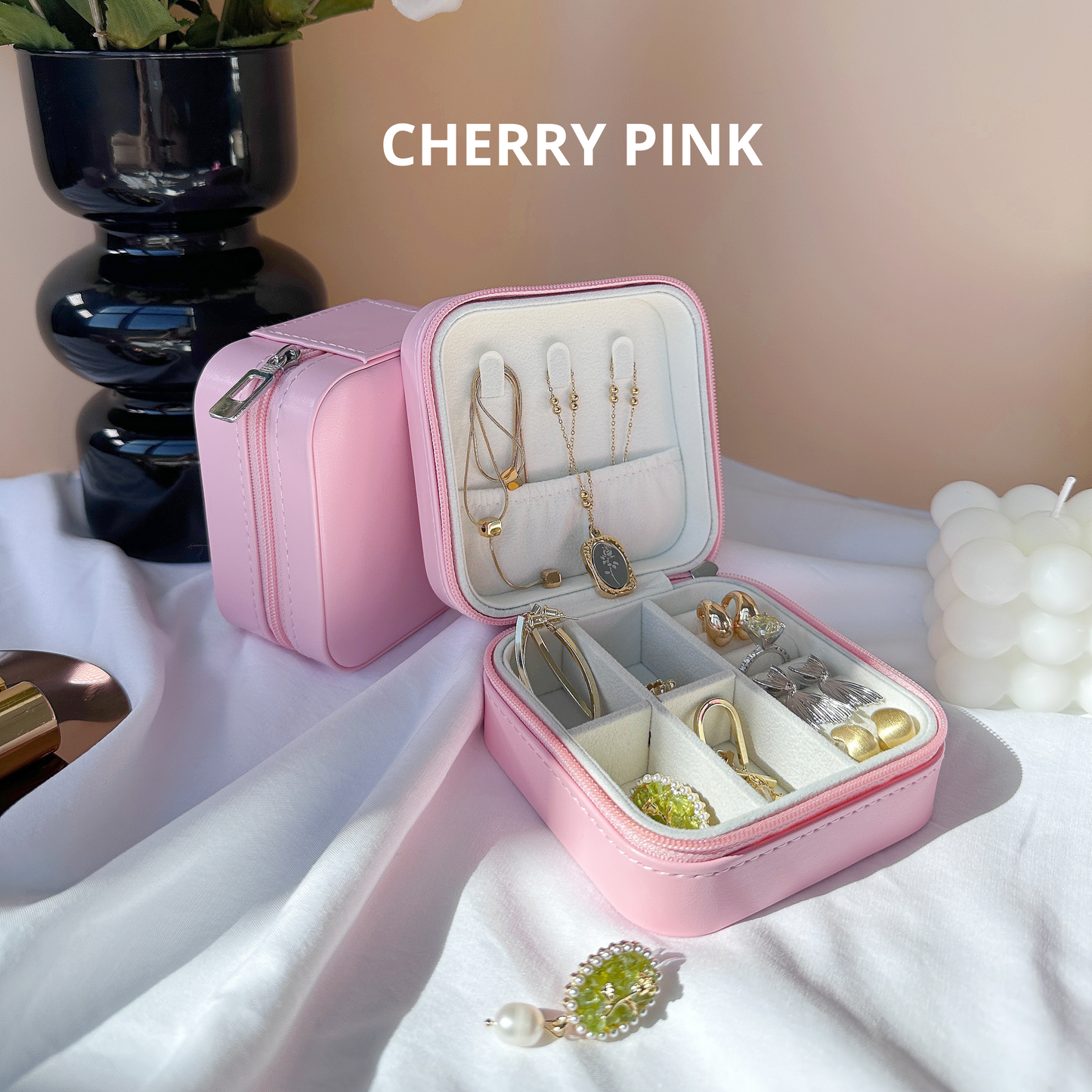 Close-up of scratch-resistant velvet lining protecting rings and earrings
