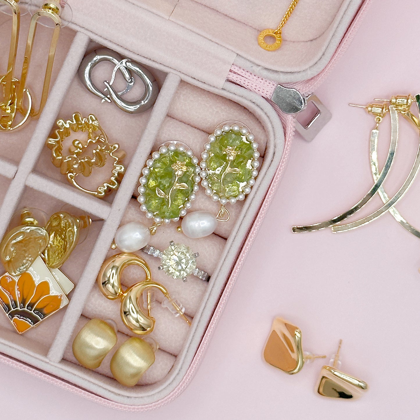 Side view of the jewelry organizer showing its slim profile and travel-friendly size