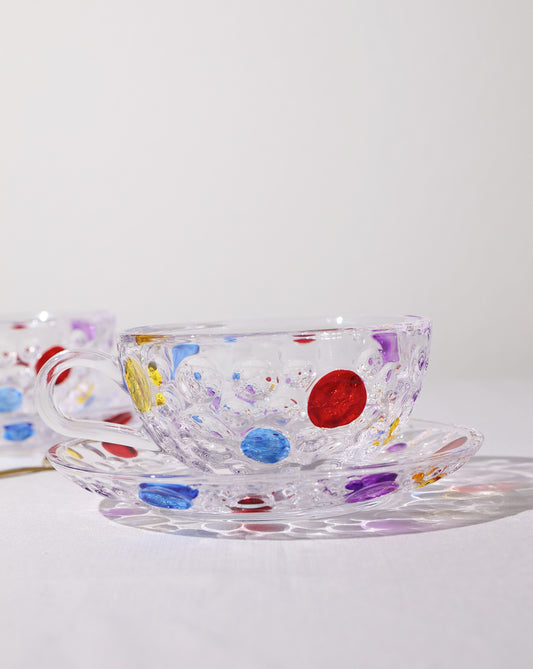 Hand-Painted Wonderland Polka Dot Cup with Saucer