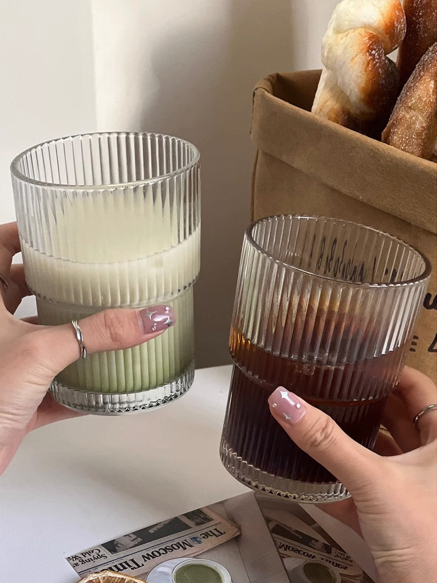 Ribbed Glass Cup with Straw