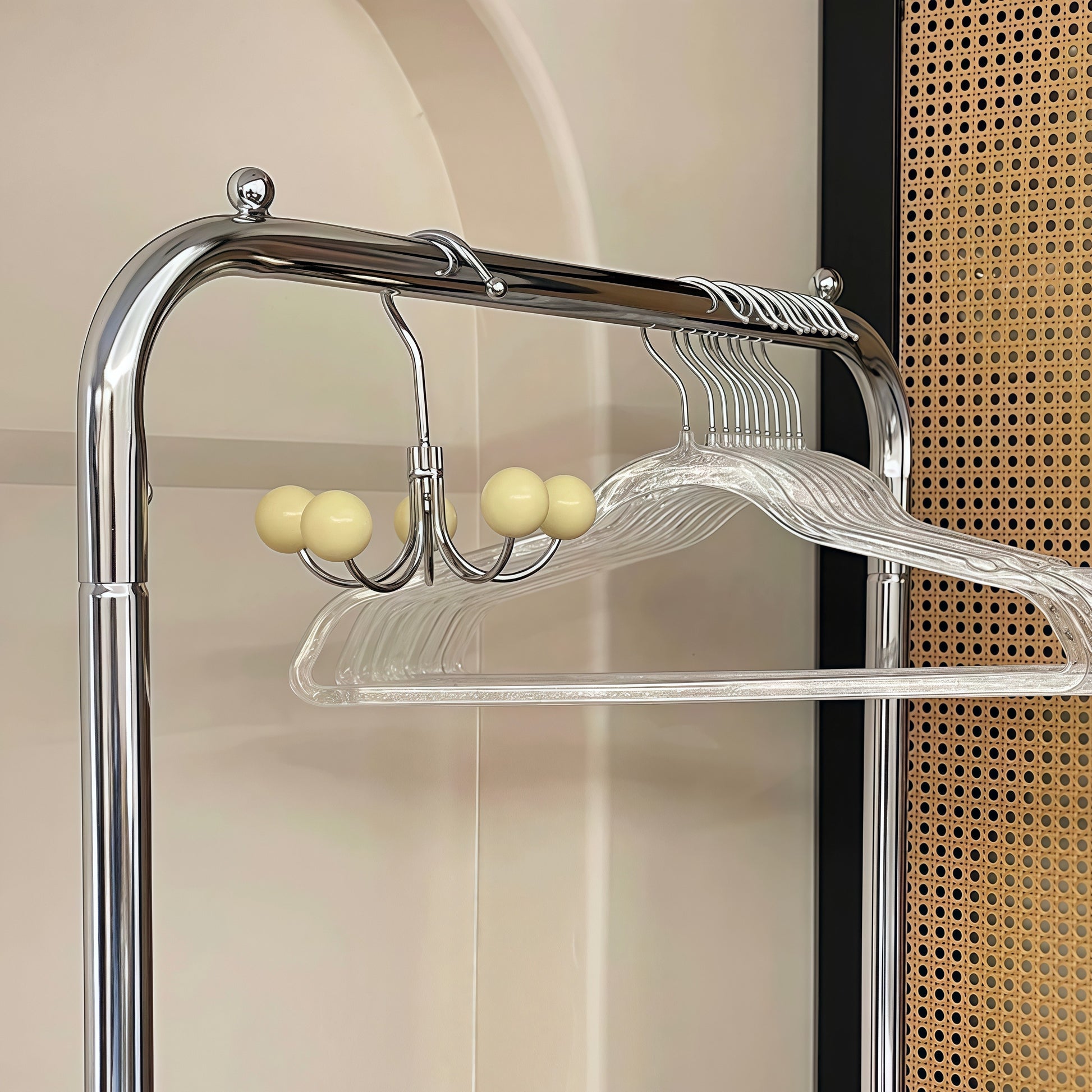 360° rotating hook of the Sphere Rotating Closet Organizer for easy access to hanging items.