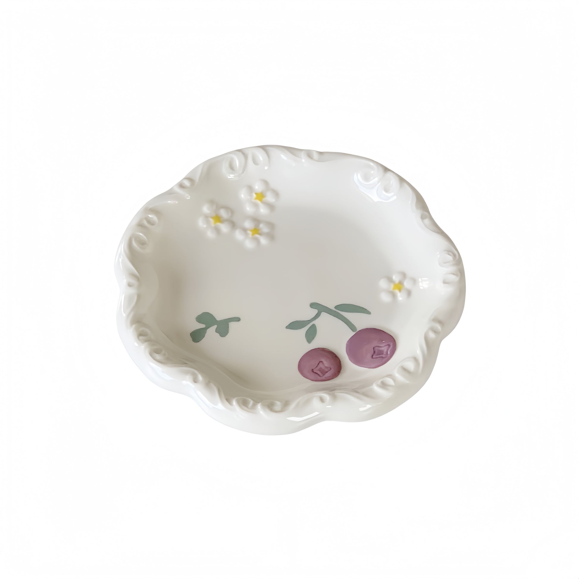 Extreme close-up highlighting the plate's intricate and textured embossed border.