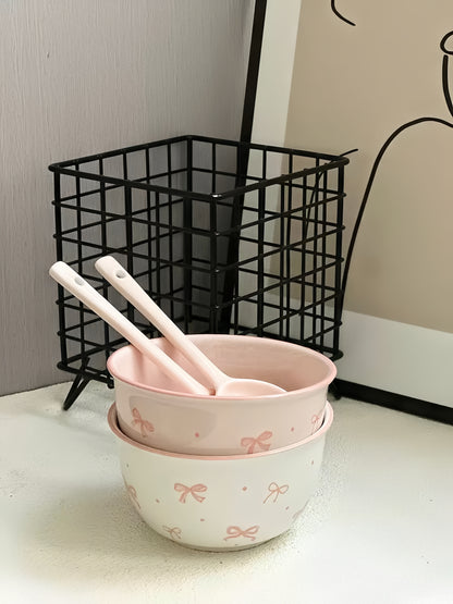 White vs pink ceramic bowl and spoon sets - choose your favorite color option