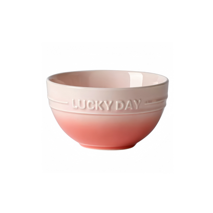 Close-up of ceramic rice bowl in Sakura Macaron Pink with high-gloss gradient glaze